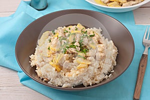 Rice cooked in chicken stock and stir fried with