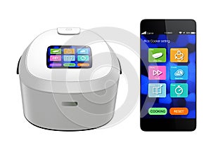 Rice cooker and smart phone on white background