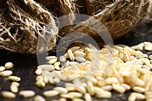 Rice corn with on wooden table