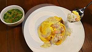 rice with creamy omelet
