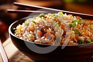 rice dinner asian food eat rice fried vegetable chinese healthy meal. Generative AI.