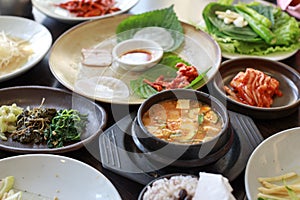 Rice, Doenjang stew and side dishes