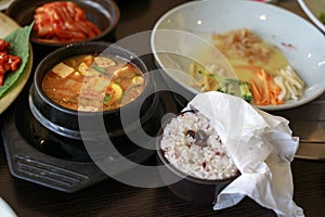 Rice, Doenjang stew and side dishes