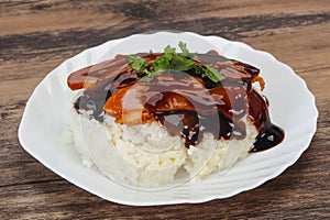 Rice with duck breast in Unagi sauce