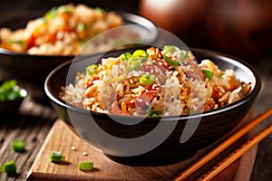rice eat healthy asian dinner meal chinese fried food rice vegetable. Generative AI.