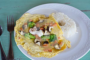 Rice with eggs thicken