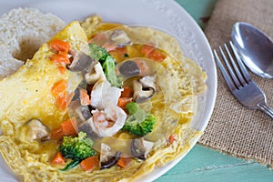 Rice with eggs thicken