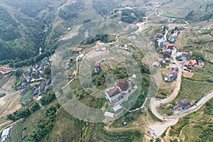 Rice Fields, rice terrace Paddy in Sa Pa Lao Cai Vietnam Asia Aerial Drone Photo