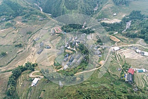 Rice Fields, rice terrace Paddy in Sa Pa Lao Cai Vietnam Asia Aerial Drone Photo