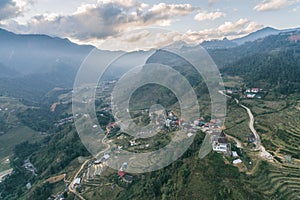 Rice Fields, rice terrace Paddy in Sa Pa Lao Cai Vietnam Asia Aerial Drone Photo