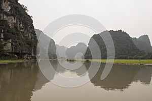 Rice fields and river. Nimh Binh, Vietnam.