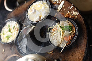 Rice flour pancakes with prawns and vegetables