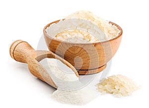 Rice flour on white background photo