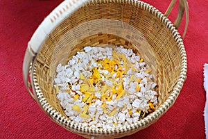 Rice, flowers, auspiciousness, used in Thai wedding