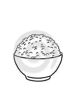 Rice food black and white lineart drawing illustration. Hand drawn lineart illustration in black and white