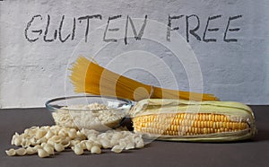 Rice, fresh corn and  gluten-free pasta.  rice pasta, corn pasta spaghetti