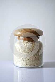 Rice in a glass jar photo