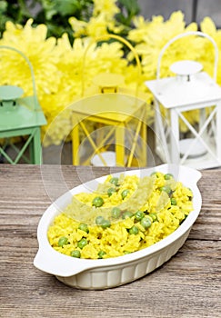 Rice with green peas, popular indian dish