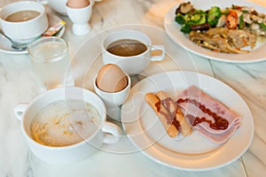 Rice gruel breakfast on table.