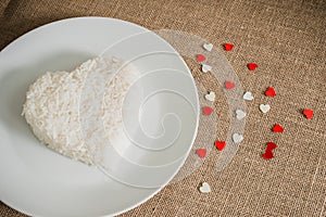 Rice heart shape on whiteplate