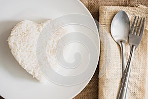 Rice heart shape on whiteplate