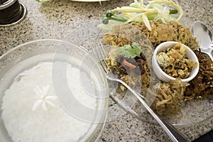 Rice in ice water thai food