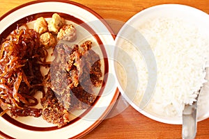 Rice in ice water, Thai food.