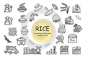 Rice icon set hand drawn doodle icons