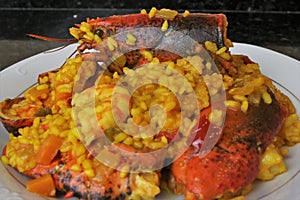 Rice with lobster seafood paella photo