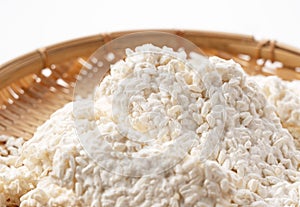 Rice malt placed against a white background. Koji mold