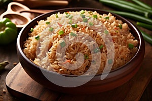 rice meal dinner chinese vegetable eat fried food asian healthy rice. Generative AI.