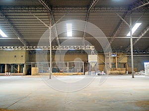 Rice milling plant, milled rice bag packing station. Rice processing plant.