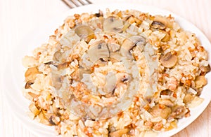 Rice with minced meat and mushrooms