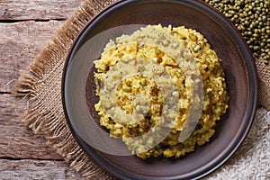 Rice with mung bean and spices close-up top view