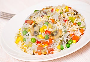 Rice with mushrooms and vegetables