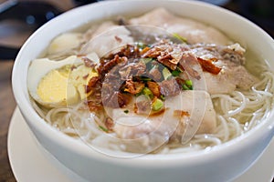 Rice Noodle Soup with Prawn in a Bowl