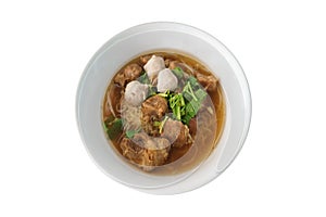 Rice noodle soup with Stewed pork isolated on white background with clipping path