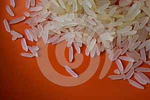 Rice on orange, detailed image of groats