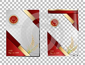 Rice Package Thailand food Products, red gold banner and poster template vector design rice