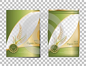 Rice Package Thailand food Products, red gold banner and poster template vector design rice