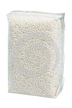 Rice packed in vacuumed plastic bag