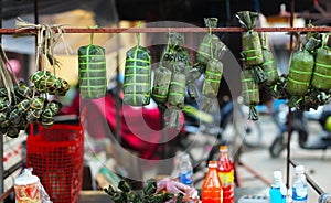 Rice parcels wrapped in banana leaves, Vietnam