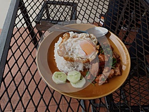 Rice with pork and fried egg.