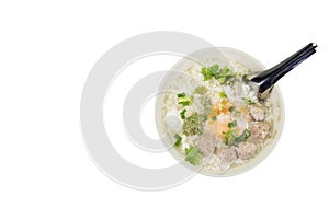 Rice porridge with pork meat ball,clipping path