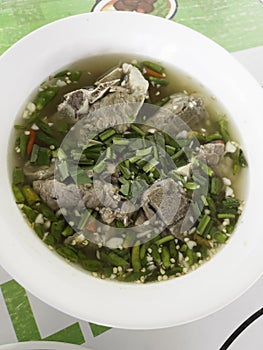 Rice porridge with pork and vegetable soup