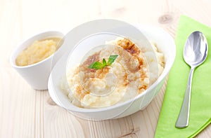 Rice pudding and apple puree