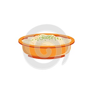 Rice Pudding In Bowl Supplemental Baby Food Products Allowed For First Complementary Feeding Of Small Child Cartoon