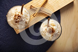 Rice Pudding dessert recipe flatlay
