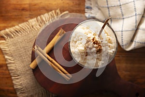 Rice Pudding dessert recipe flatlay closeup