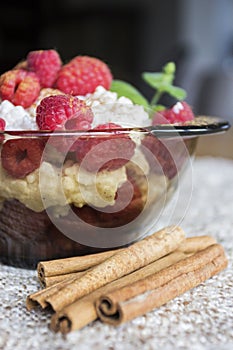 Rice pudding with raspberries